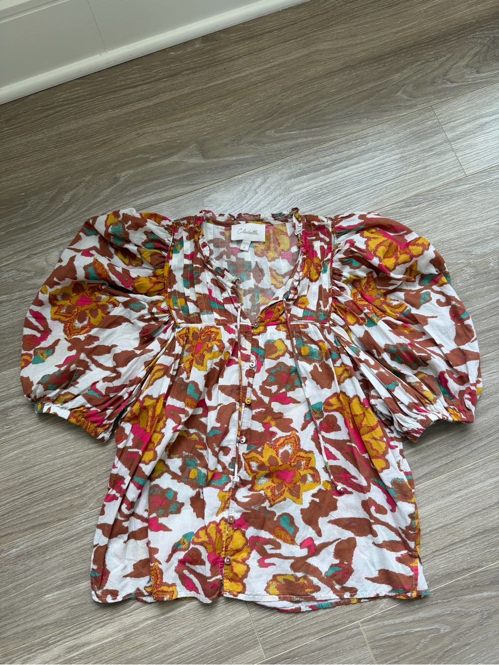 Cleobella Women’s Zola 100% Organic Cotton in Shea Floral Puff Sleeve Sz M